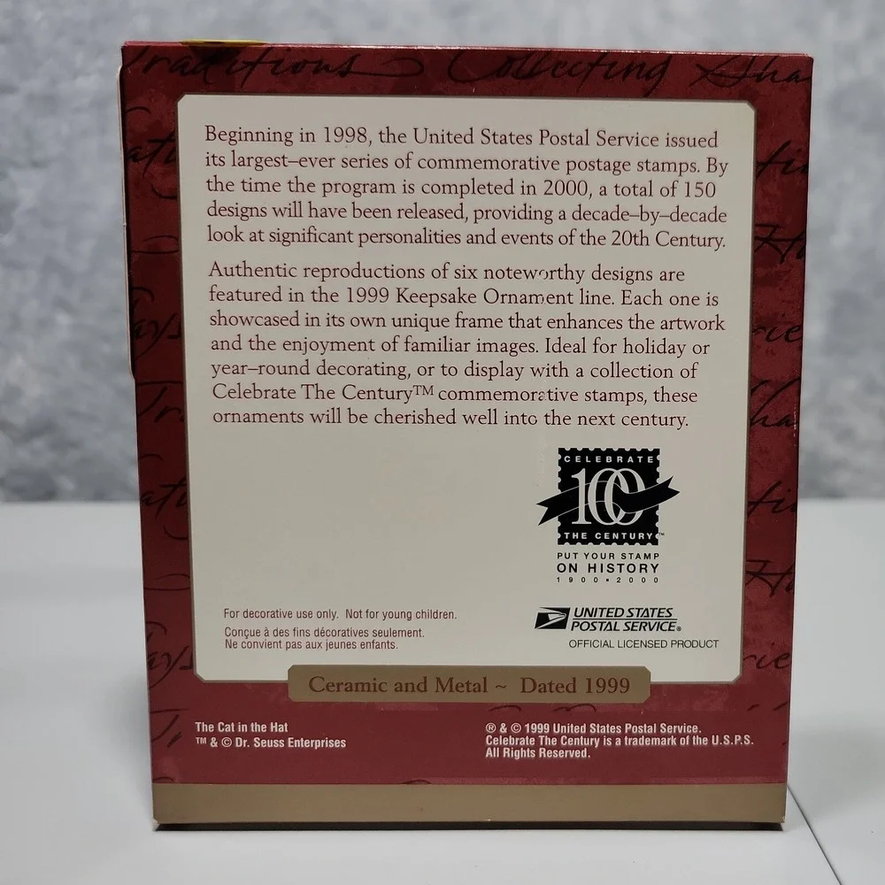 Hallmark 1999 Cat in the Hat Dr Seuss USPS Stamp Keepsake Ornament *‎